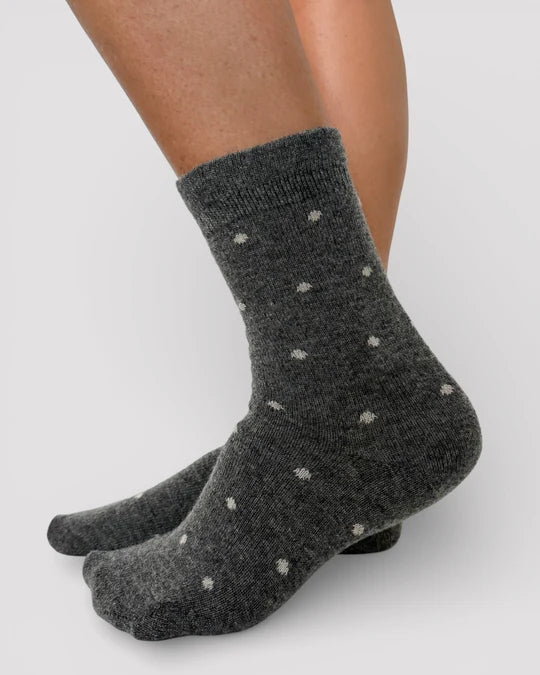 Minx Dot Frill Socks Charcoal Grey with Ivory Spots