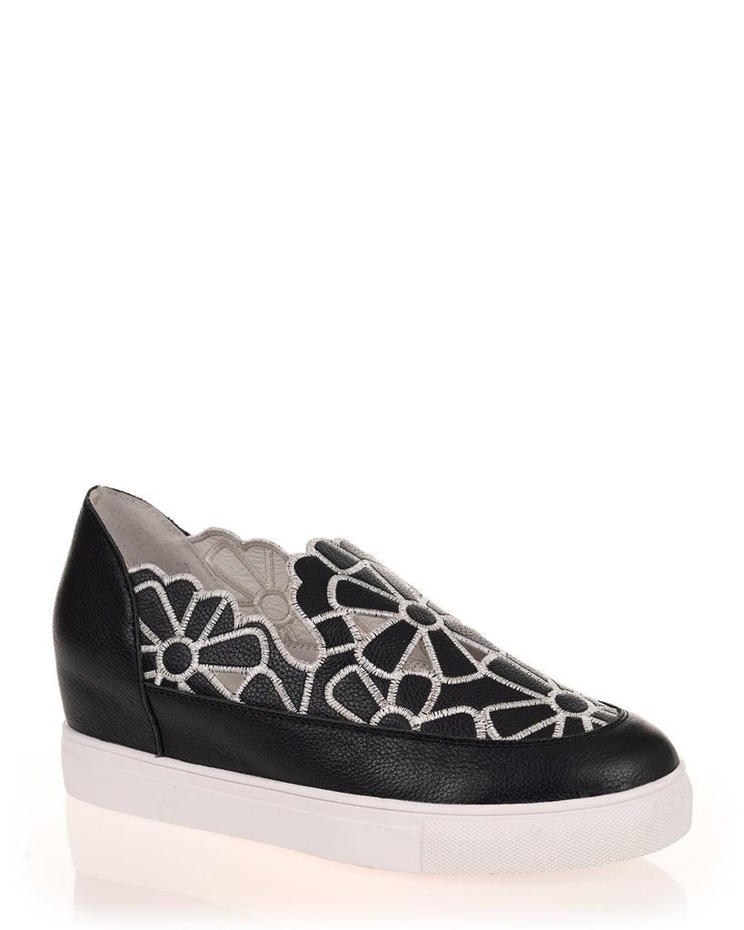Minx Flower Wedge Midnight Leather Casual