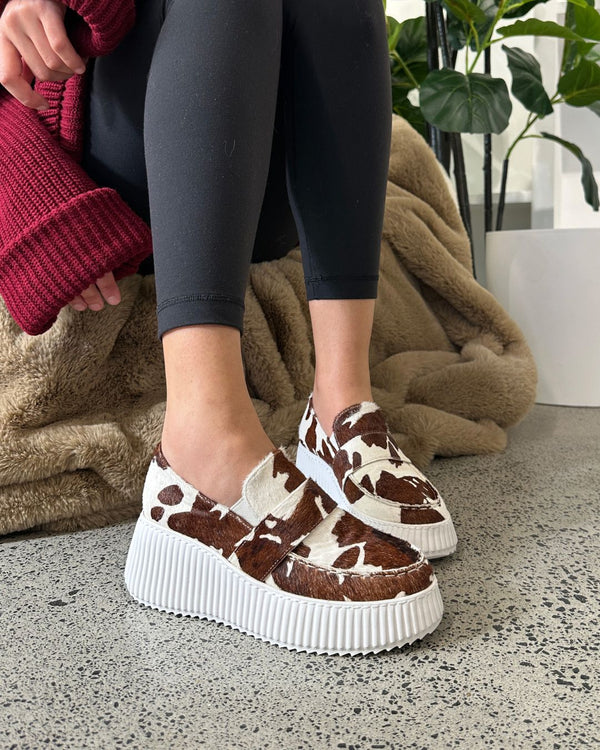 Minx Floyd Tan & White Pony Leather Casual Loafer