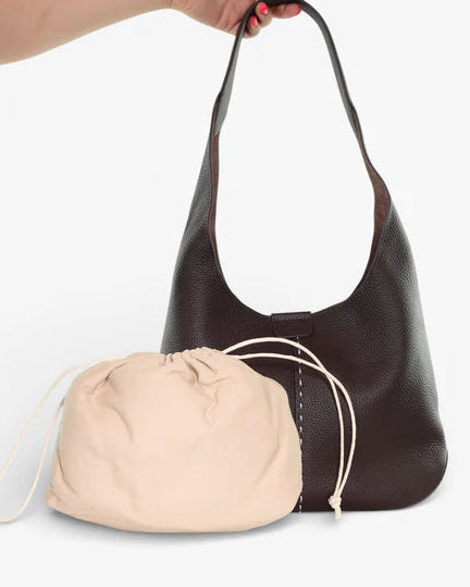 Minx Hip Stitched Cafe Brown Milled Leather Bucket Bag