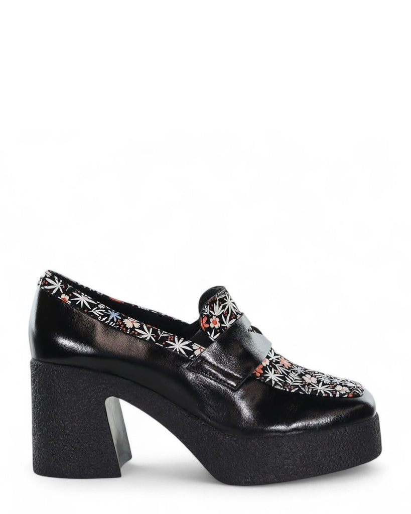 Minx Kendra Black oil Multi Flower Leather Shoe