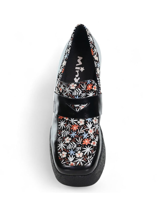 Minx Kendra Black oil Multi Flower Leather Shoe