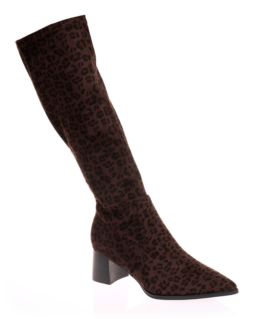 Minx Monica Cafe Leopard Suede Microstretch Long Boot