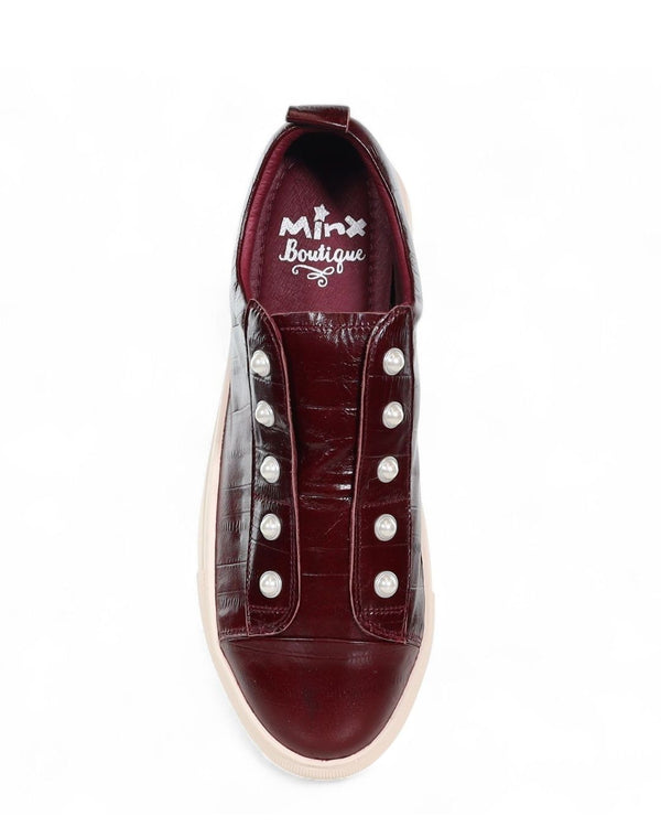 Minx Pearla Choc Cherry Leather Almond Sole Casual