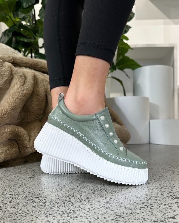 Minx Pearlzie Boost Sage Stripe Leather Sneaker