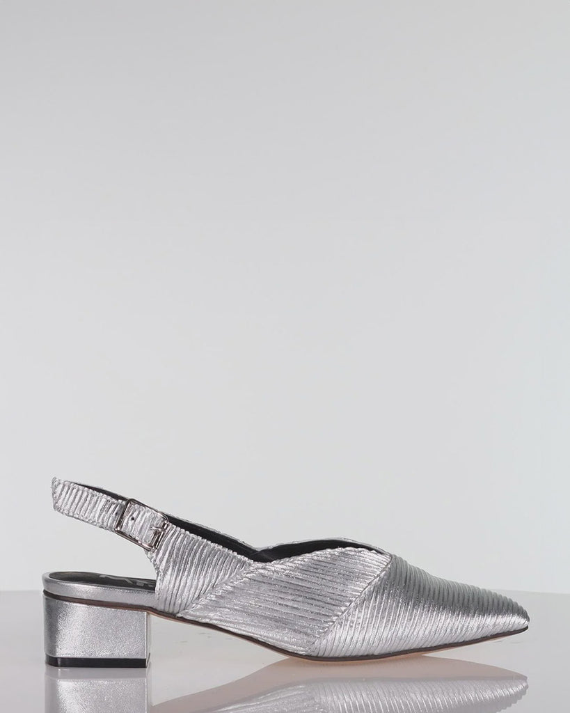 Minx Pippin Silver Linear Emboss Low Slingback Shoe