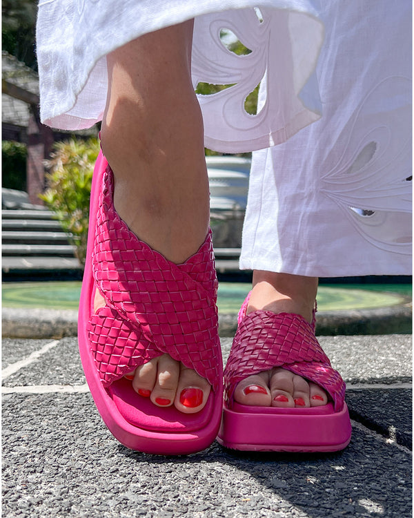 Minx Tangle Hot Pink Leather Woven Sandal