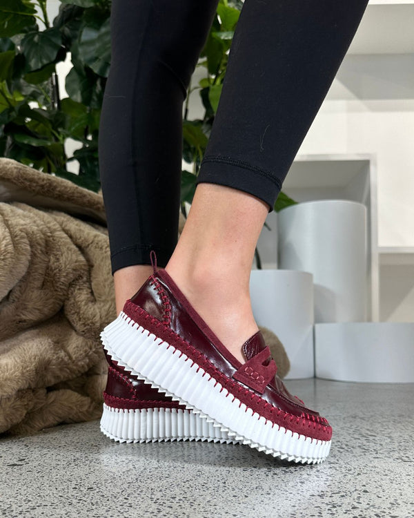 Minx Tide Choc Cherry Suede Leather Stitch Casual