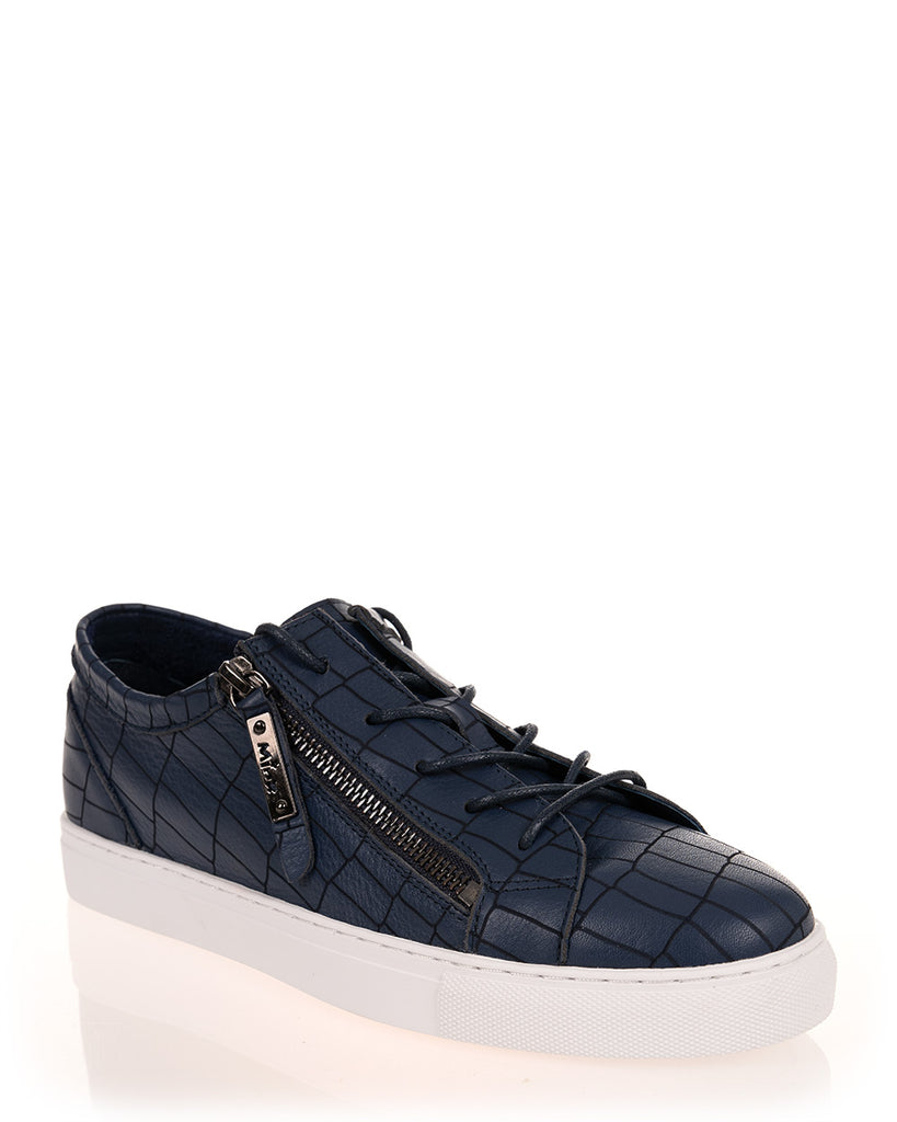 Cassay Black Crocodile-Embossed Platform Slip-On Sneakers