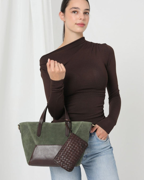 Modapelle 8210 Olive/Brown Leather Tote Bag