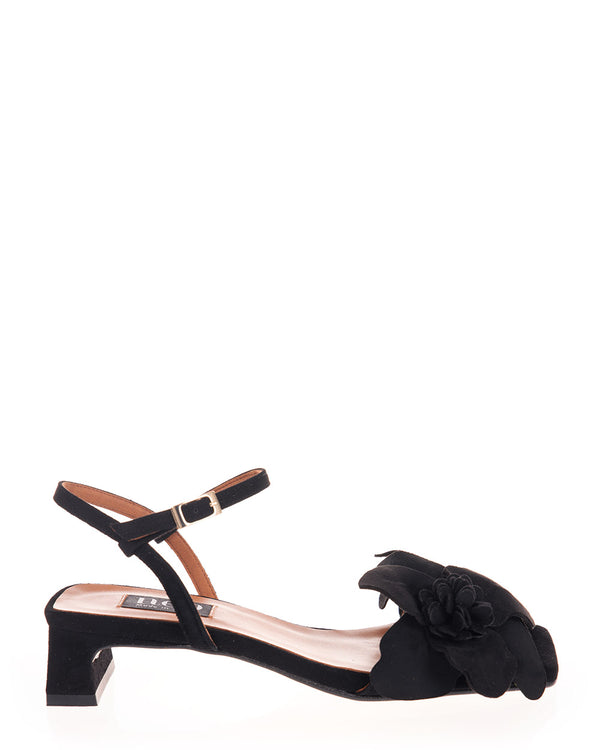 Neo 25084 Black Suede Leather Flower Shoe