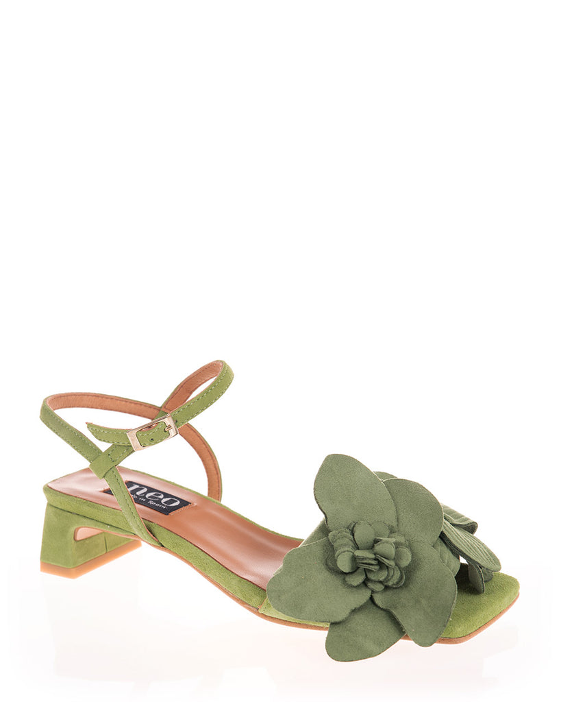 Neo  25084 Green Suede Leather Flower Shoe