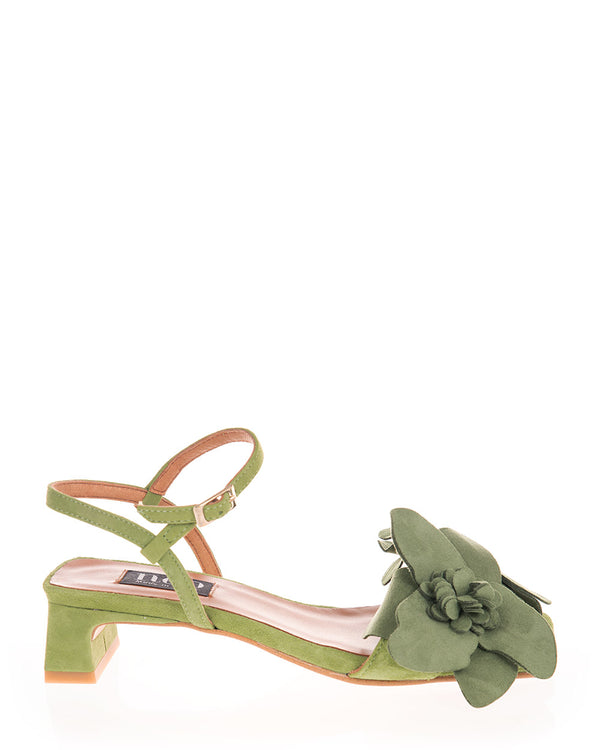 Neo  25084 Green Suede Leather Flower Shoe