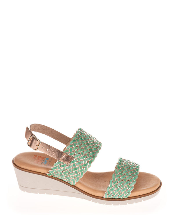 Nu X Neo Dusa Mint/Metal Woven Leather Wedge Sandal