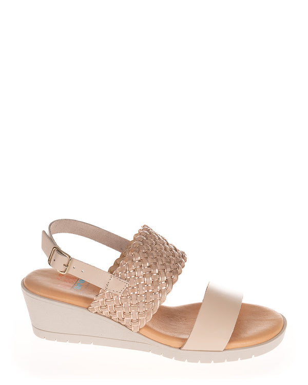 Nu X Neo Eliseo Cream/Almond Leather Wedge Sandal