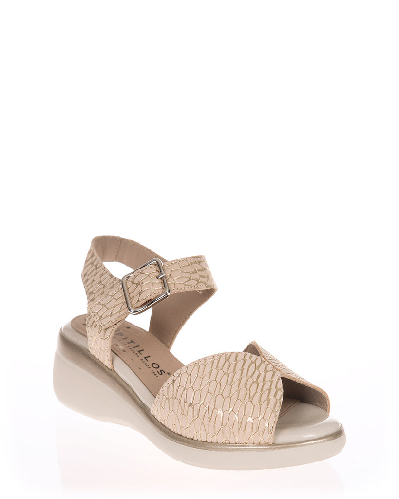Pitillos 10343 Oro Leather Low Wedge Sandal