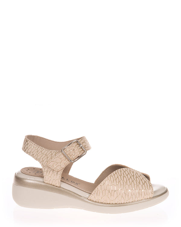 Pitillos 10343 Oro Leather Low Wedge Sandal