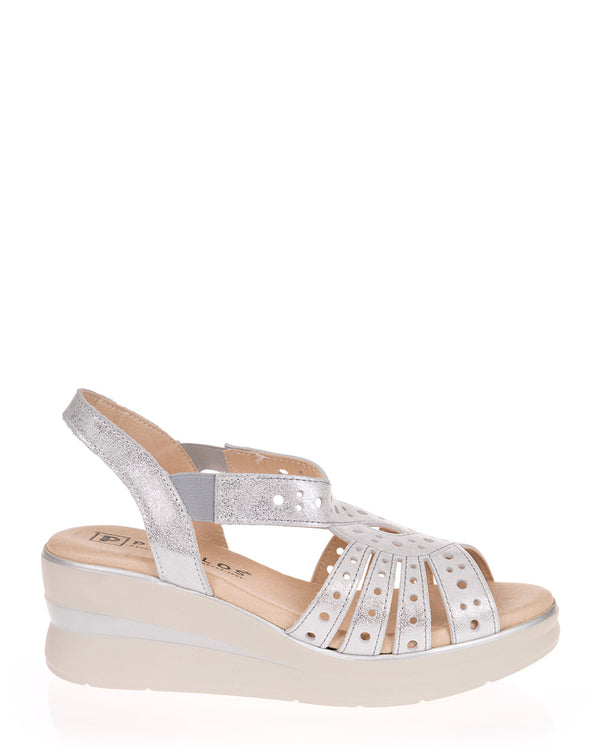 Pitillos 10363 Plata Leather Wedge Sandal