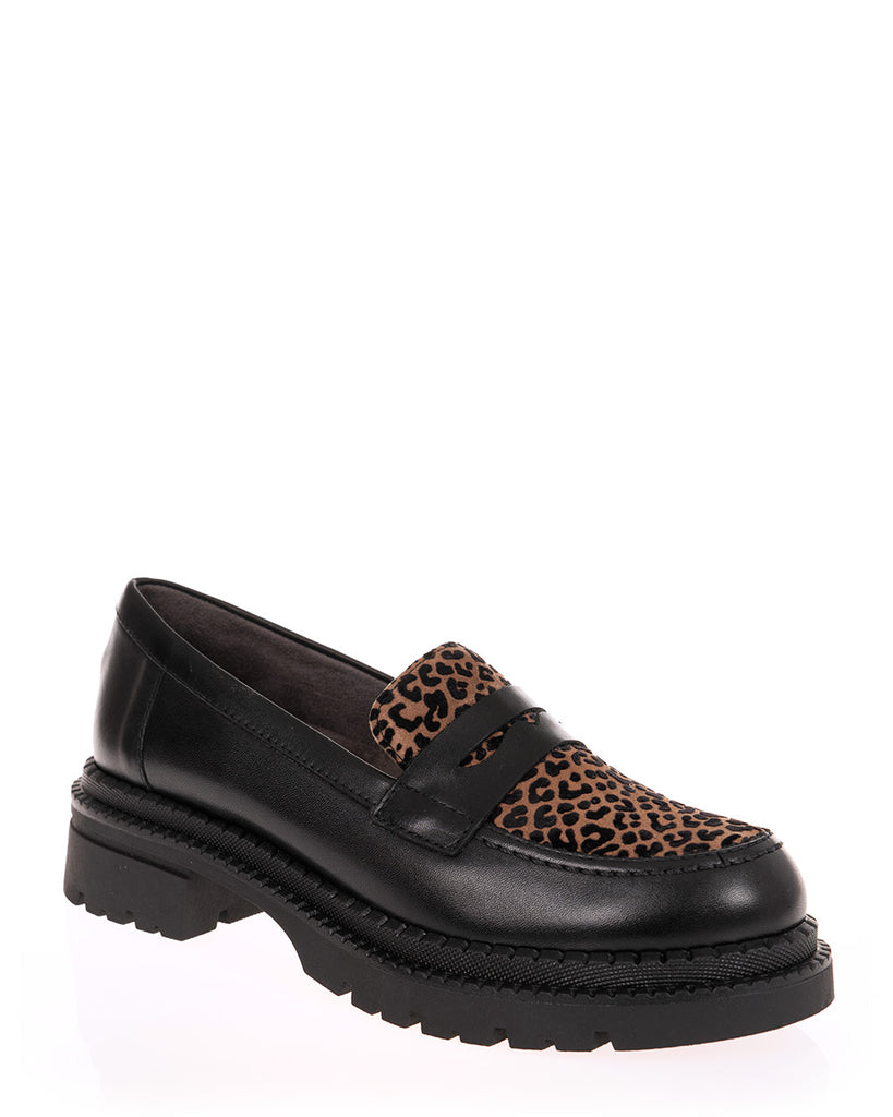 Pitillos 10796 Black Leather & Leopard Loafer