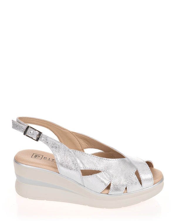 Pitillos 5613 Plata Wedge Leather Summer Sandal