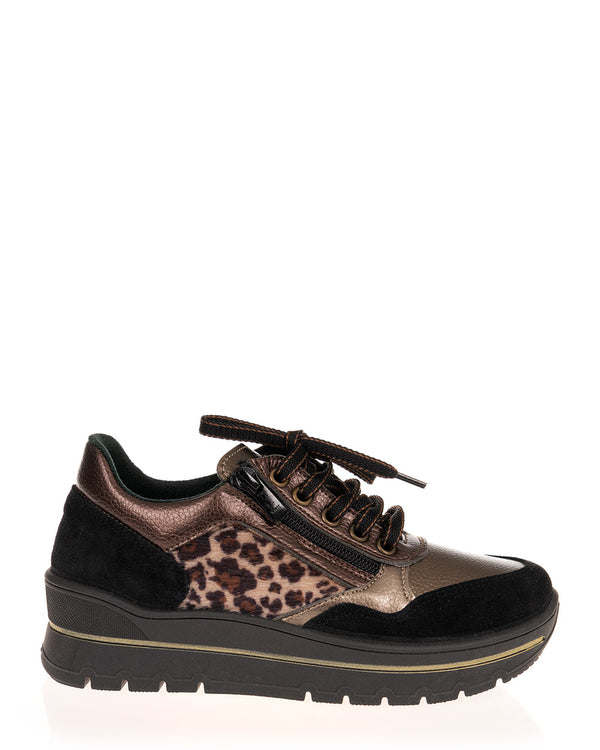 Plumaflex A40026N Black/Bronze Leather Combination Sneaker