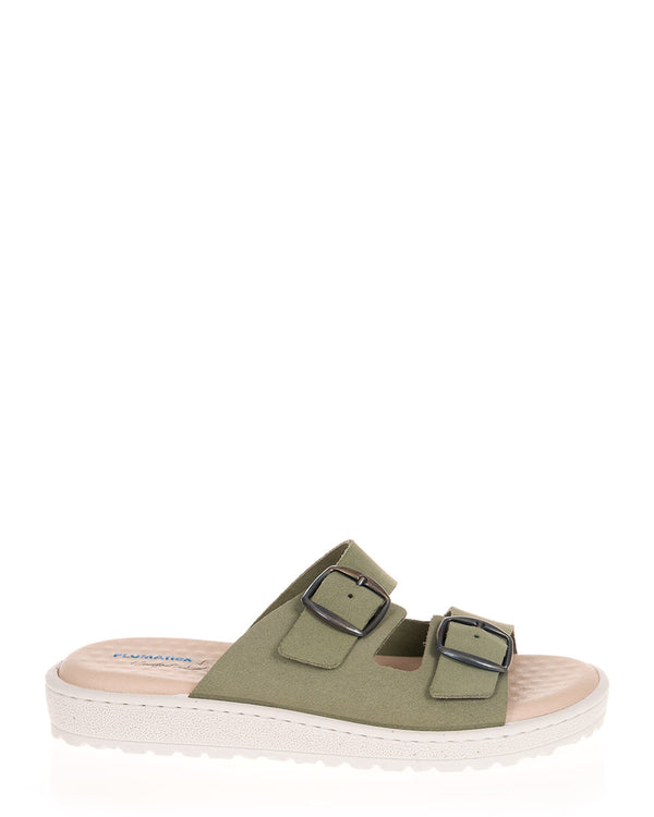 Plumaflex A80500 Kaki Green Leather Casual Slide
