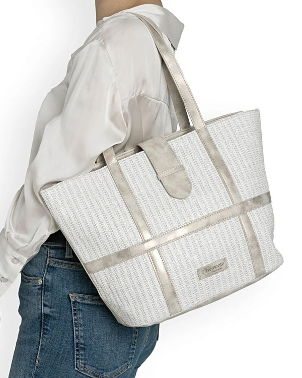 Remonte Q0764/80 Thatcher White & Gold Metallic Woven Tote Bag