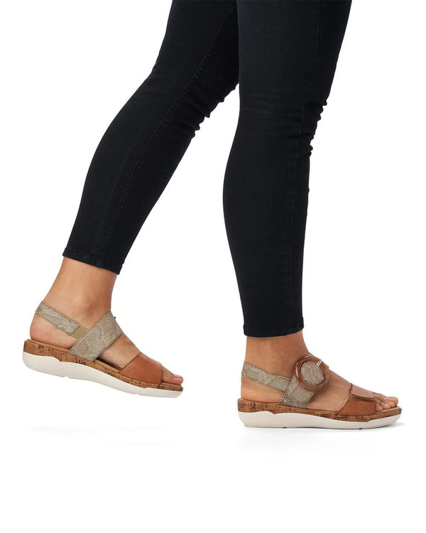 Remonte R6853-90 Hayley Tan Metallic Leather Low Wedge Sandal