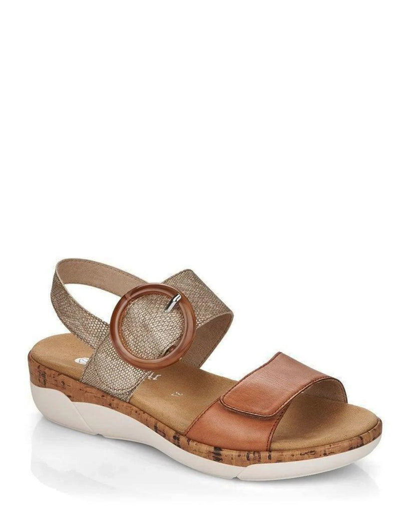 Remonte R6853-90 Hayley Tan Metallic Leather Low Wedge Sandal