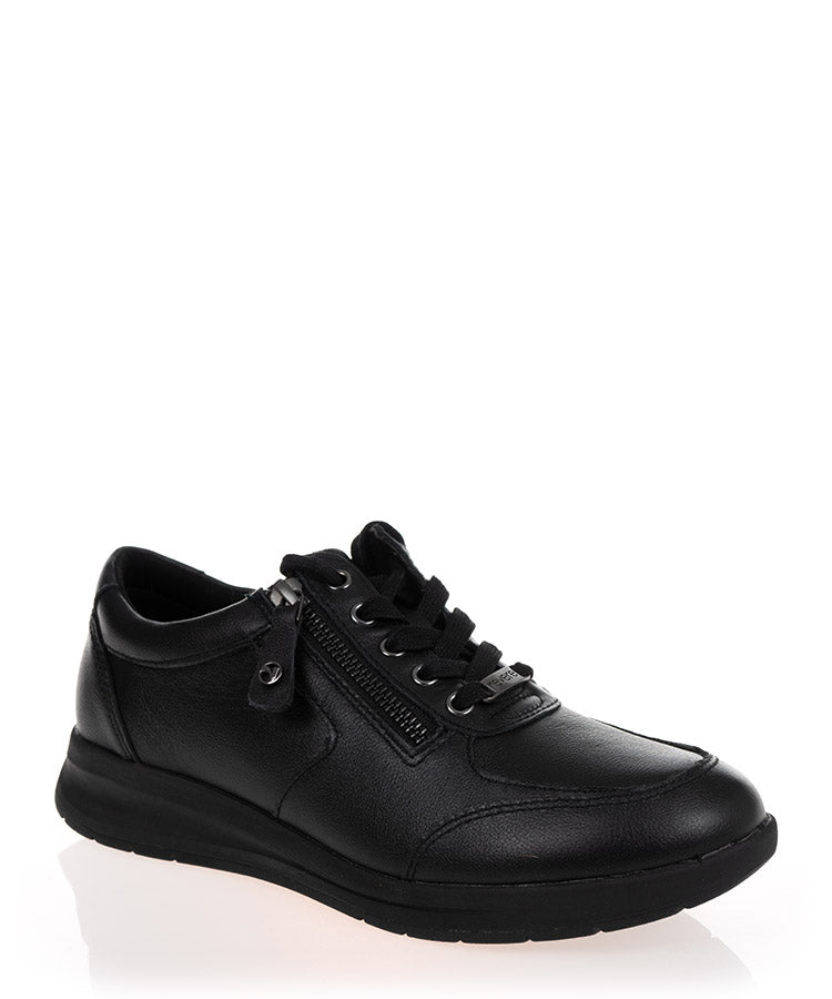 Revere Boston Black Leather Casual Sneaker Wide Fit