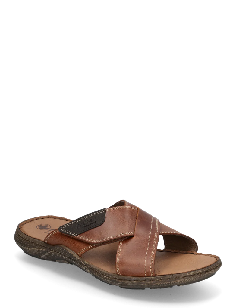 Rieker 22089-24 Mens Leather Brown Slide