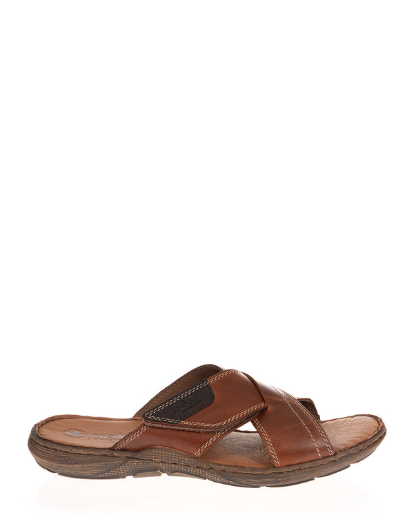 Rieker 22089-24 Mens Leather Brown Slide