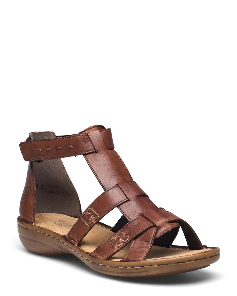 Rieker 60860-24 Brown Leather Comfort Flat Sandal