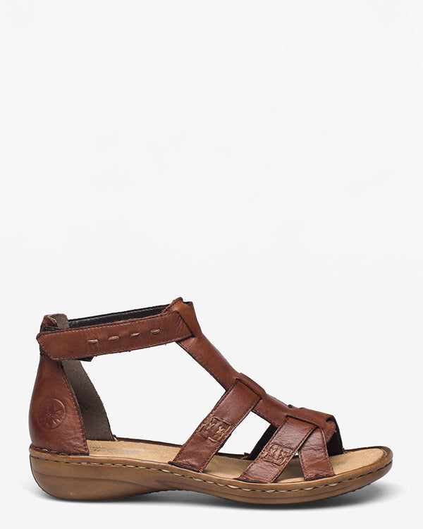 Rieker 60860-24 Brown Leather Comfort Flat Sandal