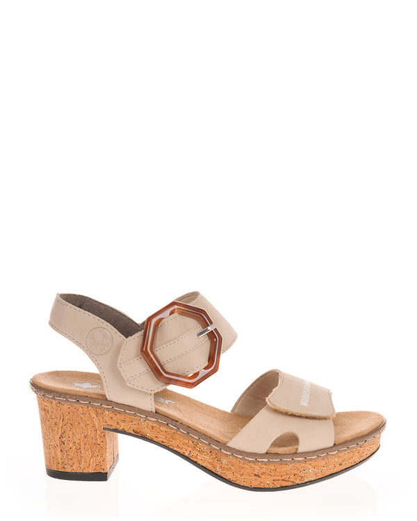 Rieker 63850-60 Beige Leather Comfort Heel Sandal