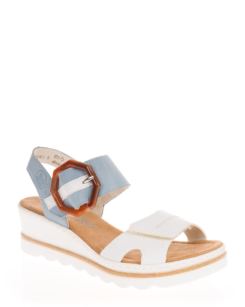 Rieker 67476-10 White/Blue Leather Sandal