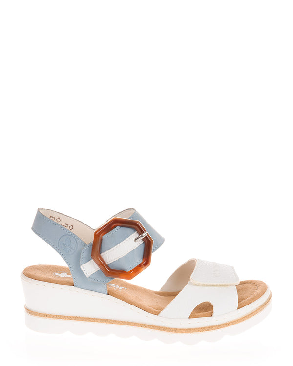 Rieker 67476-10 White/Blue Leather Sandal
