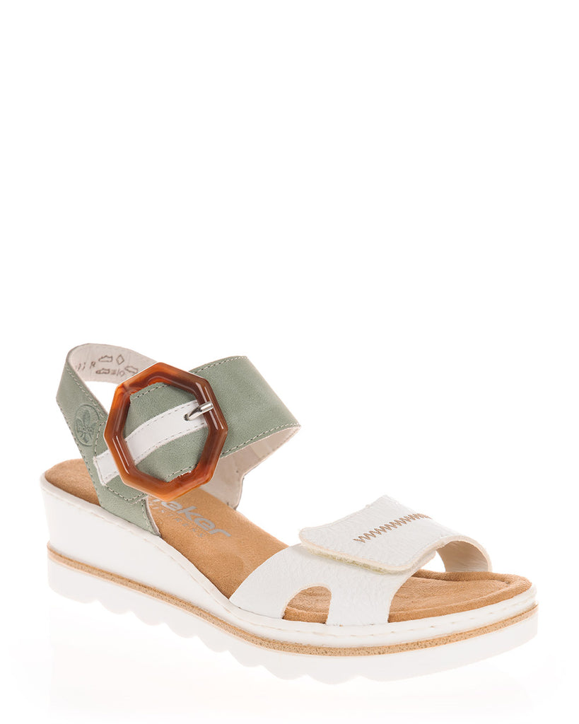 Rieker 67476-81 White & Khaki Leather Sandal
