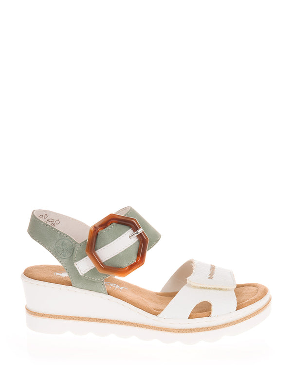 Rieker 67476-81 White & Khaki Leather Sandal