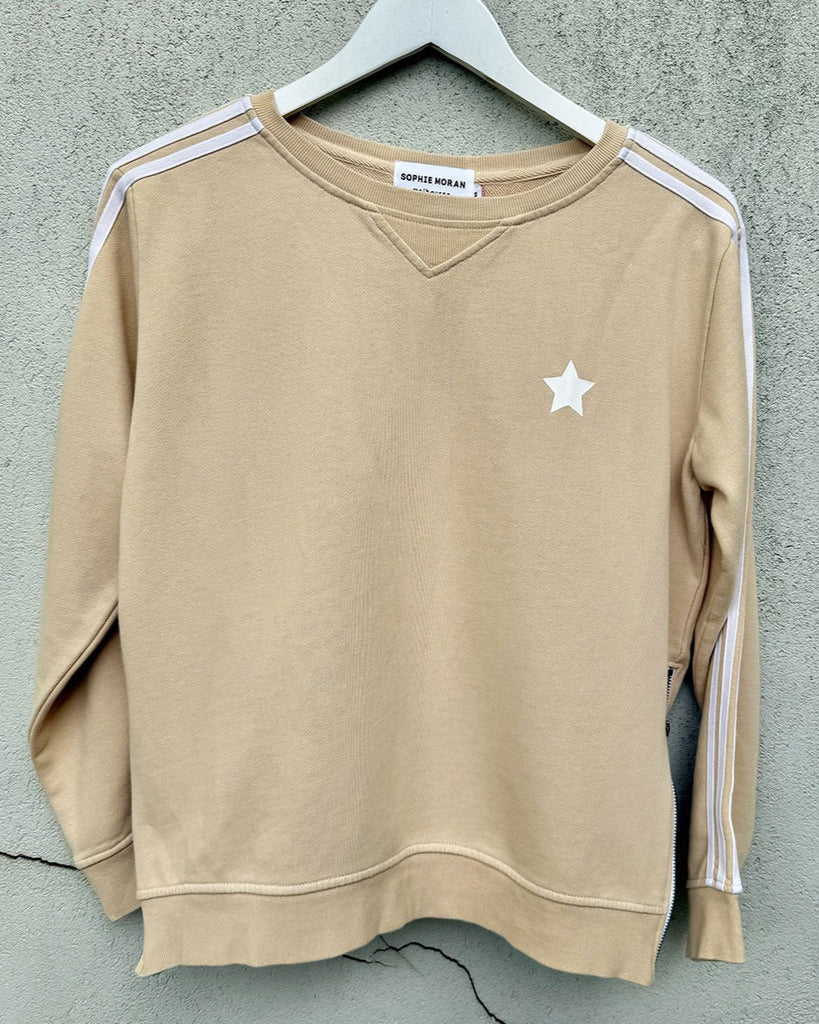Sophie Moran Beige & White Arm Stripe Sweatshirt