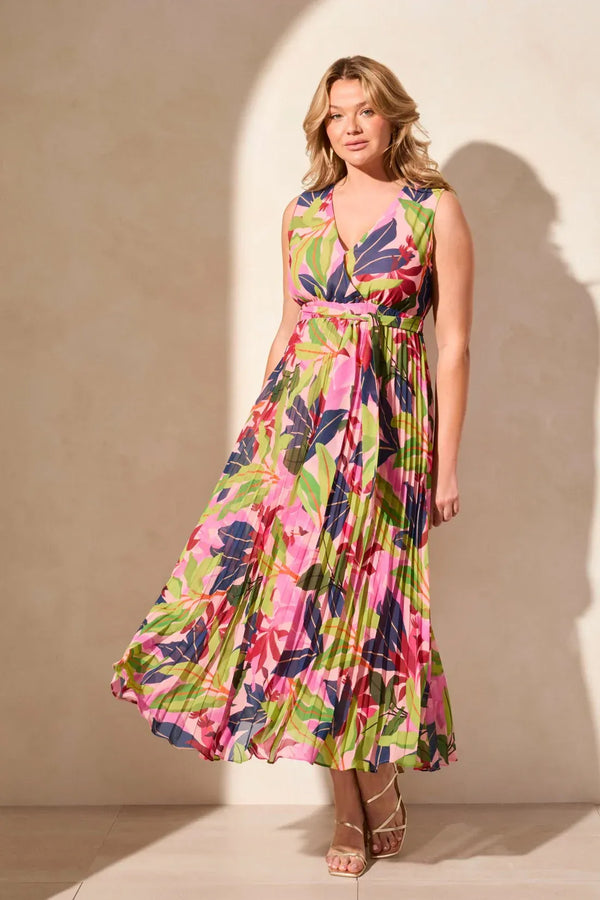 Tribal Sleeveless Plisee Dress Teaberry