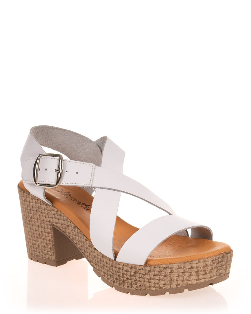 X Bonita 9988 White Leather Platform Summer Shoe