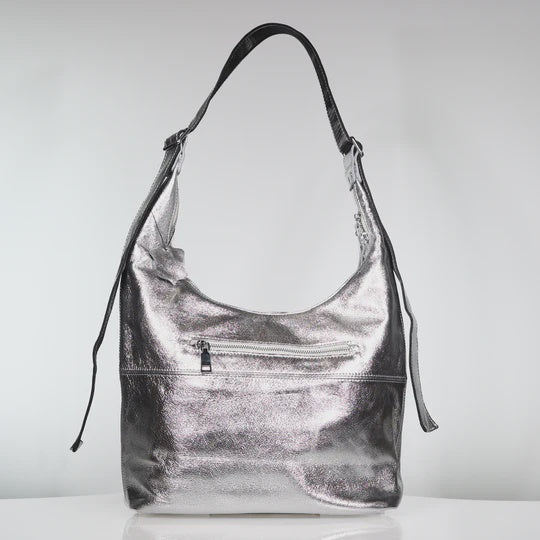 Minx Silver Leather Slouch Bag