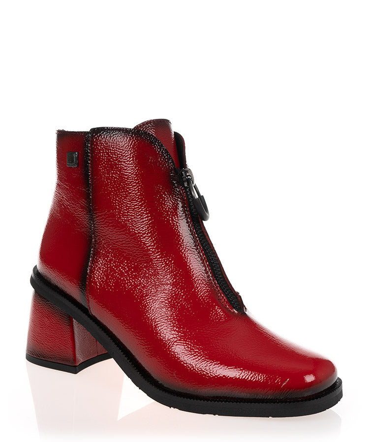 Jose Saenz 5461-CH Red & Charcoal Patent Leather Ankle Boot
