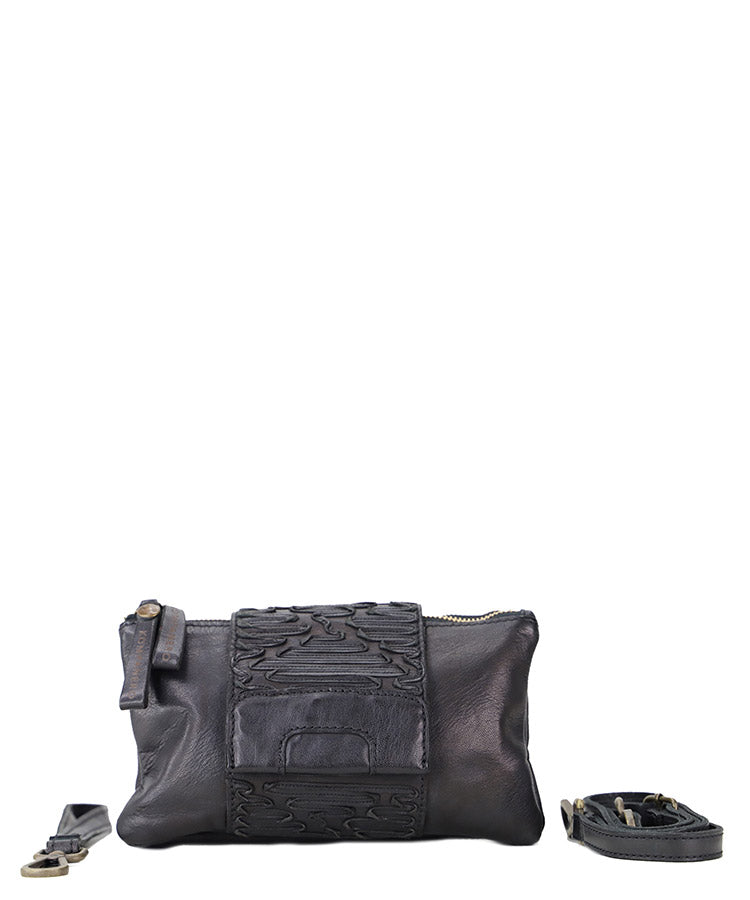 Kompanero Marley Black Leather Clutch- Shoulder Bag