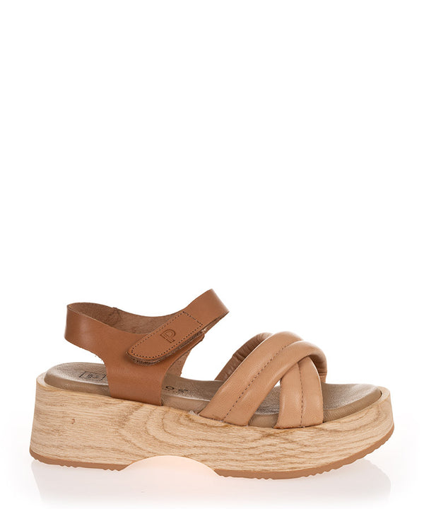 Pitillos 1505 Camel Leather Summer Wedge