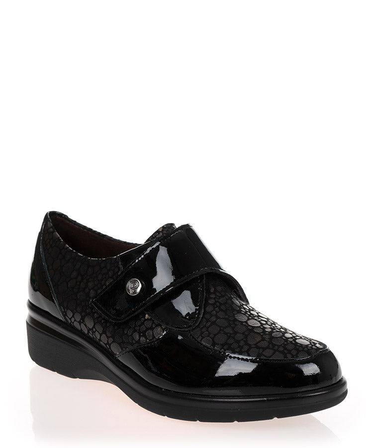Pitillos 1611 Black & Antracite Patent Leather Wedge Comfort Shoe