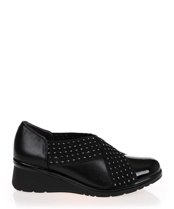 Pitillos 1623 Black Leather Low Wedge Shoe